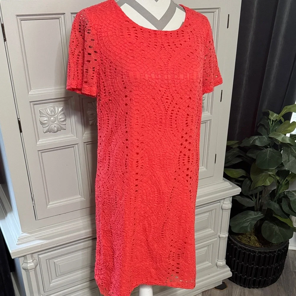 J. Crew Orange Lace Short Sleeve Dress Size 8